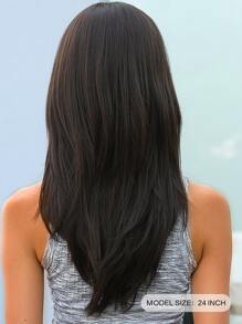 Brown 24-Inch Long Curly Synthetic Wig With Bangs - Brown - View 5