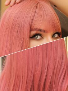 Tóc giả tổng hợp thẳng trung bình có tóc mái - Màu Hồng baby - Xem 5