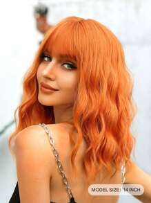 渐变金色短波浪 Cosplay Lolita 假发，带刘海，浅铂金鲍勃，耐热合成假发，适合女性日常派对假发（请注意佩戴和护理方式，由于拍摄时的光线和角度，实际产品可能与图像有轻微的颜色差异。） - 橘色 - 查看 4