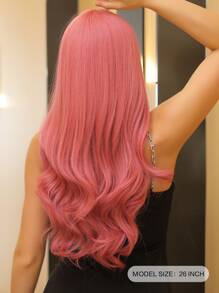 Pelucas de pelo sintético ondulado largo rosa con flequillo para mujer, peluca rosa ondulada de Cosplay Natural, fibra resistente al calor - Rosa - Ver 4