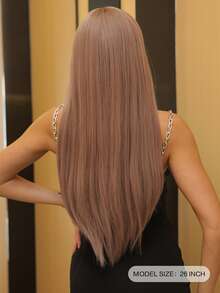 Long Straight Synthetic Wig With Bangs - Brown - View 4