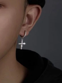 1 对奢华铜十字架吊坠耳环，时尚女士礼物