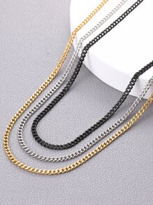 時尚流行3入組男士簡約鏈條項鍊不銹鋼適合珠寶禮物和時尚外觀 - 彩色 - 查看 1