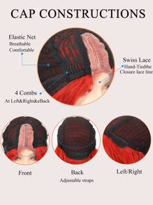 Thêm 30Inch Dài Tổng Hợp Lượn Sóng Phần Giữa 4X4 Tóc Giả Cosplay Hàng Ngày Hóa Trang Halloween Gothic Tóc Giả Dành Cho Nữ - Đỏ - Xem 7