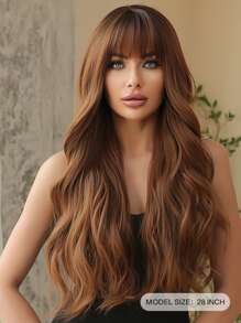 Pelucas largas onduladas de Body sintético con flequillo de 71.12 cm de color marrón rojizo para mujeres, para uso diario, fiestas de disfraces y cosplay - Multicolor - Ver 6