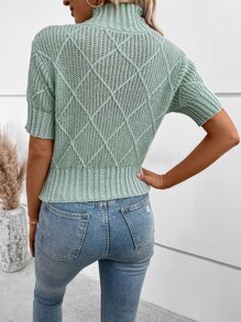 SHEIN LUNE Mock Neck Argyle Knit Top - Mint Green - View 2