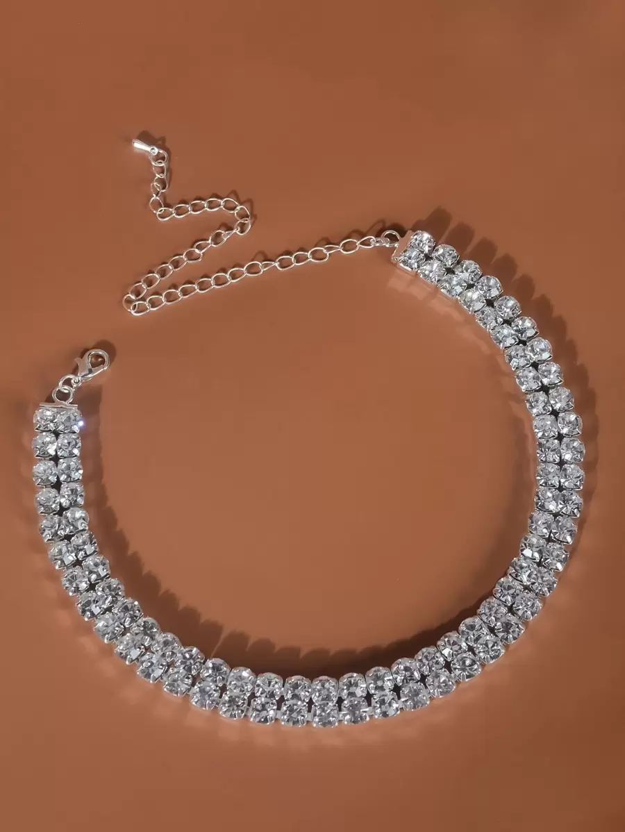 1pc Exaggerated Personalized Rhinestone Necklace For Women, Versatile Accessory - Silver - View 1