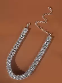 1pc Exaggerated Personalized Rhinestone Necklace For Women, Versatile Accessory - Silver - View 2