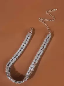 1pc Exaggerated Personalized Rhinestone Necklace For Women, Versatile Accessory - Silver - View 4