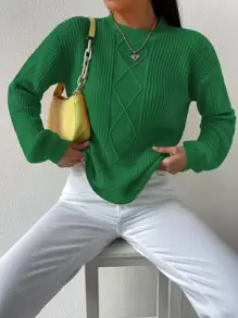 SHEIN Unity Argyle Knit Drop Shoulder Jumper - Green - View 1