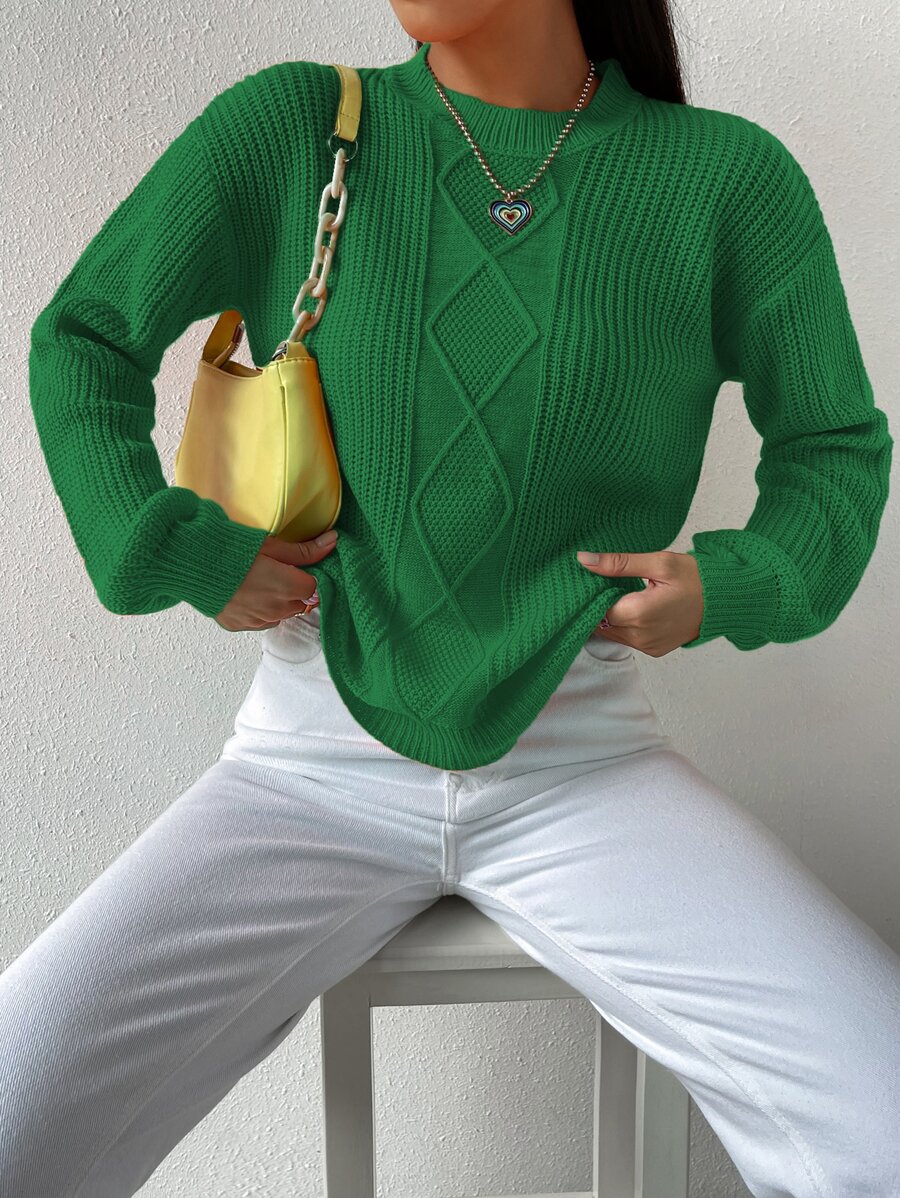 SHEIN Unity Argyle Knit Drop Shoulder Jumper - Green - View 1