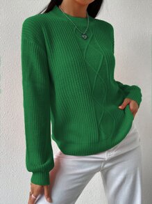 SHEIN Unity Argyle Knit Drop Shoulder Jumper - Green - View 3