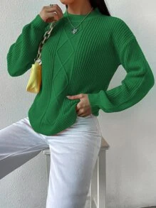 SHEIN Unity Argyle Knit Drop Shoulder Jumper - Green - View 4