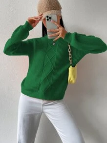 SHEIN Unity Argyle Knit Drop Shoulder Jumper - Green - View 5