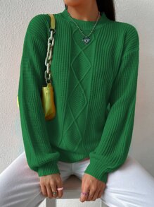 SHEIN Unity Argyle Knit Drop Shoulder Jumper - Green - View 6