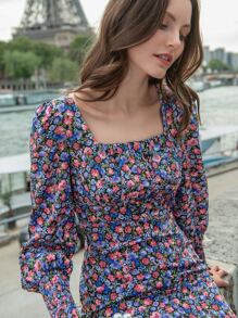 SHEIN Clasi 印花胸部褶皺連衣裙 - 彩色 - 查看 4