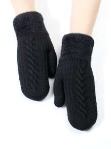 Solid Plush Lined Gloves - Black - View 1
