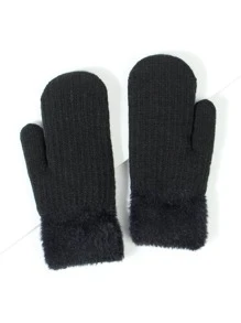 Solid Plush Lined Gloves - Black - View 2