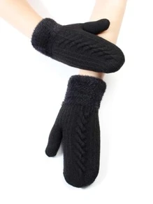 Solid Plush Lined Gloves - Black - View 3