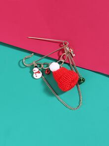 Christmas Snowman & Hat Decor Brooch - Multicolor - View 2
