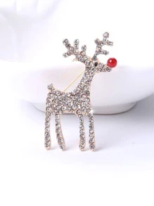 Christmas Rhinestone Elk Design Brooch