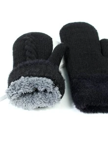 Solid Plush Lined Gloves - Black - View 5