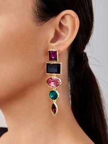Rhinestone Decor Drop Earrings - Multicolor - View 1