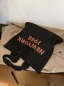 CONTAINEVERY Letter Graphic Crochet Bag - Black - View 2