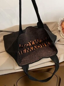 CONTAINEVERY Letter Graphic Crochet Bag - Black - View 4
