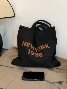 CONTAINEVERY Letter Graphic Crochet Bag - Black - View 6