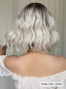 Ombre Golden Short Wavy Curly Wig With Bangs For Lolita Role Play, Pale Platinum Bobcut, Heat-Resistant Synthetic Wig, Suitable For Women's Daily And Party Wear - 彩色 - 查看 3