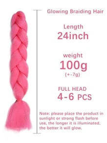 玫瑰紅色編織頭髮大號盒子辮髮延伸，在黑暗中發光編織頭髮不打結發光大號辮髮(1件24英寸) - 玫紅色 - 查看 5