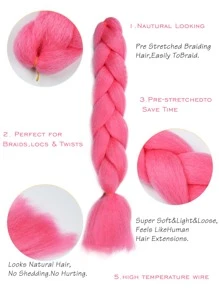 玫瑰紅色編織頭髮大號盒子辮髮延伸，在黑暗中發光編織頭髮不打結發光大號辮髮(1件24英寸) - 玫紅色 - 查看 6