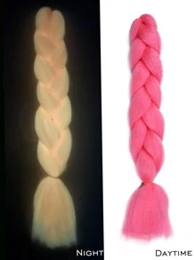 玫瑰紅色編織頭髮大號盒子辮髮延伸，在黑暗中發光編織頭髮不打結發光大號辮髮(1件24英寸) - 玫紅色 - 查看 4