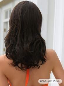 Tóc giả tổng hợp sóng cơ trung bình có mái - màu nâu - Xem 2