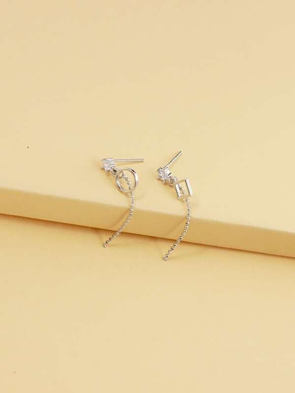 Rhinestone Decor Geometric Mismatched Drop Earrings SHEIN UK