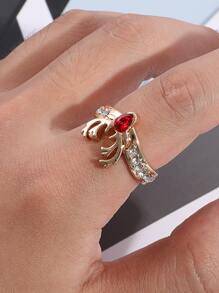 Men Rhinestone & Antler Decor Cuff Ring - Multicolor - View 8