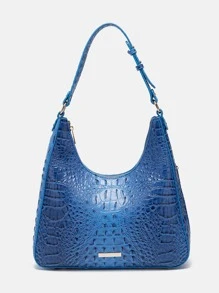 Crocodile Embossed Metal Decor Hobo Bag - Blue - View 5