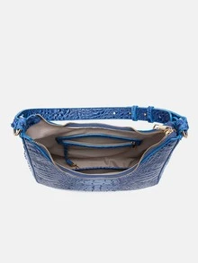Crocodile Embossed Metal Decor Hobo Bag - Blue - View 6