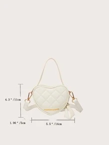 迷你字母圖案縫紉細節心形新奇包。最佳情人節女友、女士禮物。適合購物、日常使用 - 白色 - 查看 2