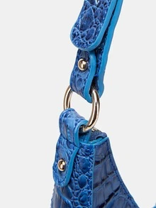 Crocodile Embossed Metal Decor Hobo Bag - Blue - View 7