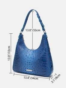 Crocodile Embossed Metal Decor Hobo Bag - Blue - View 8