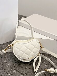 迷你字母圖案縫紉細節心形新奇包。最佳情人節女友、女士禮物。適合購物、日常使用 - 白色 - 查看 4