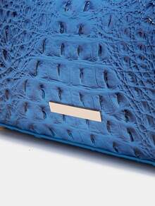 Crocodile Embossed Metal Decor Hobo Bag - Blue - View 3