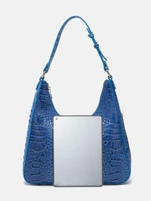 Crocodile Embossed Metal Decor Hobo Bag - Blue - View 4