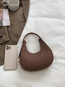 鱷魚壓紋流浪包 - 咖啡棕 - 查看 7