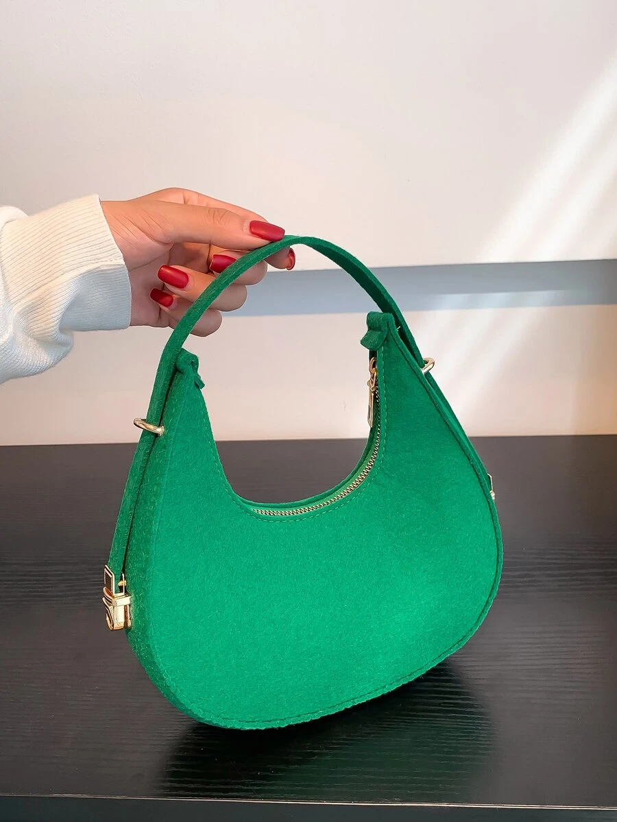 Minimalist Zipper Hobo Bag - Green - View 1