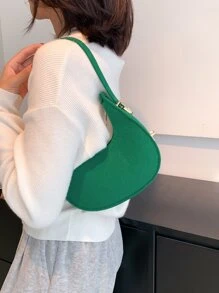 Minimalist Zipper Hobo Bag - Green - View 2