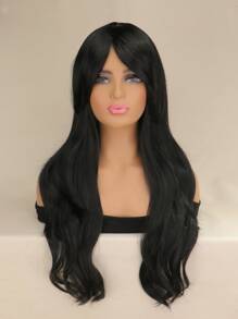 Tóc giả tổng hợp xoăn dài có mái - màu đen - Xem 1