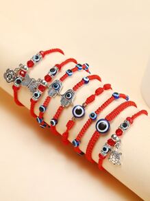 8pcs Evil Eye Decor Turtle Charm Bracelet - Multicolor - View 1